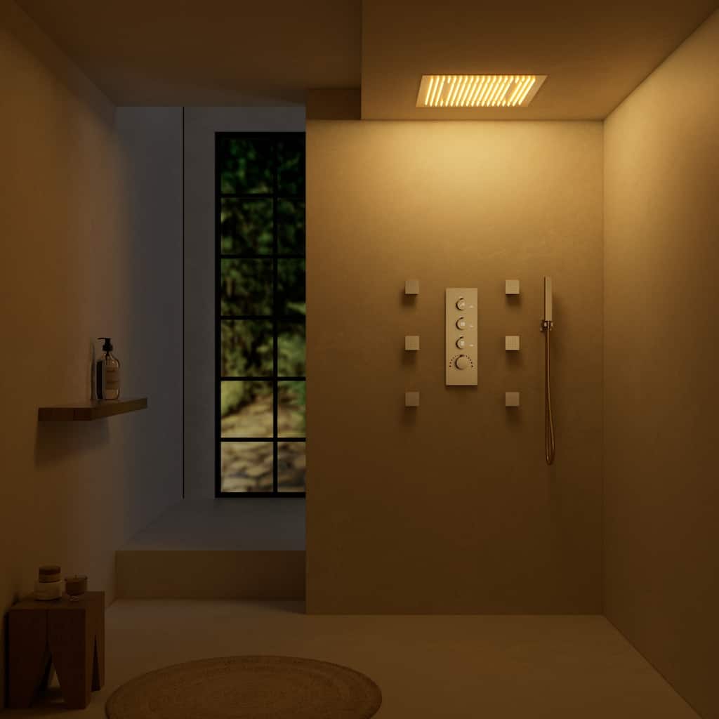 Thermostatic Shower System with 20'' LED Rainfall Head, Body Jets, Handheld Spray and Remote-Control Lighting - 20*20