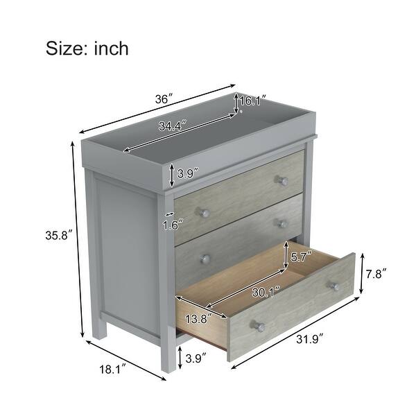 dimension image slide 2 of 4, 3 Pieces Nursery Sets,Baby Crib and Changer Dreeser with Removable Changing Tray