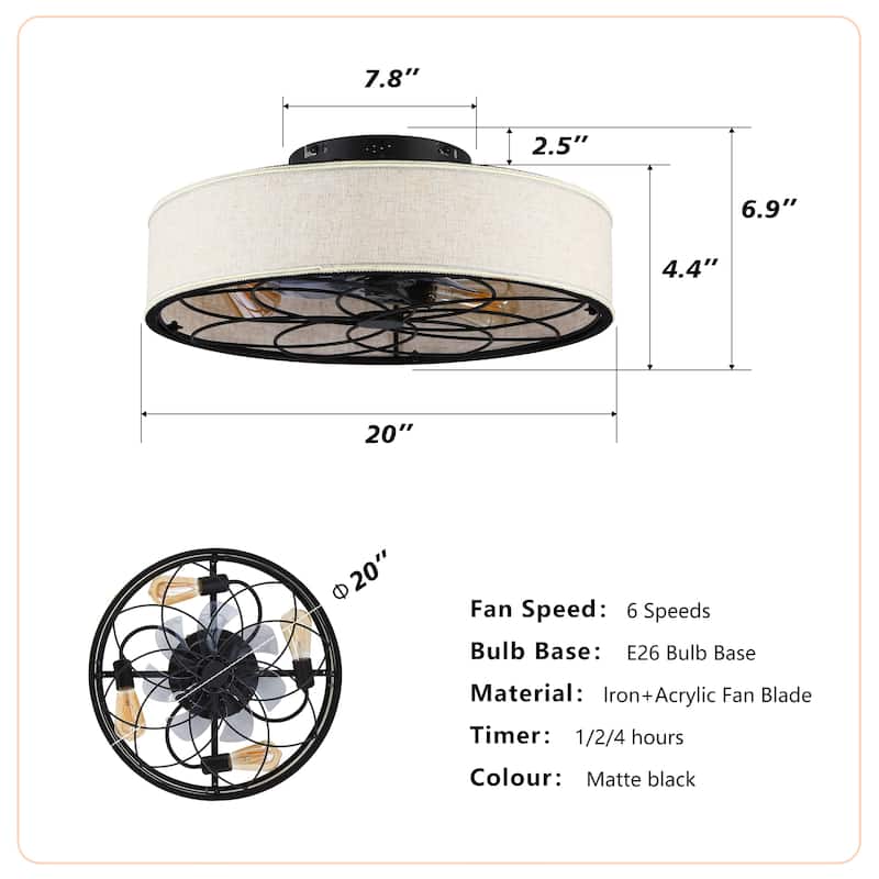 20" Fabric Bladeless Ceiling Fan with Remote,NOT Included Bulbs