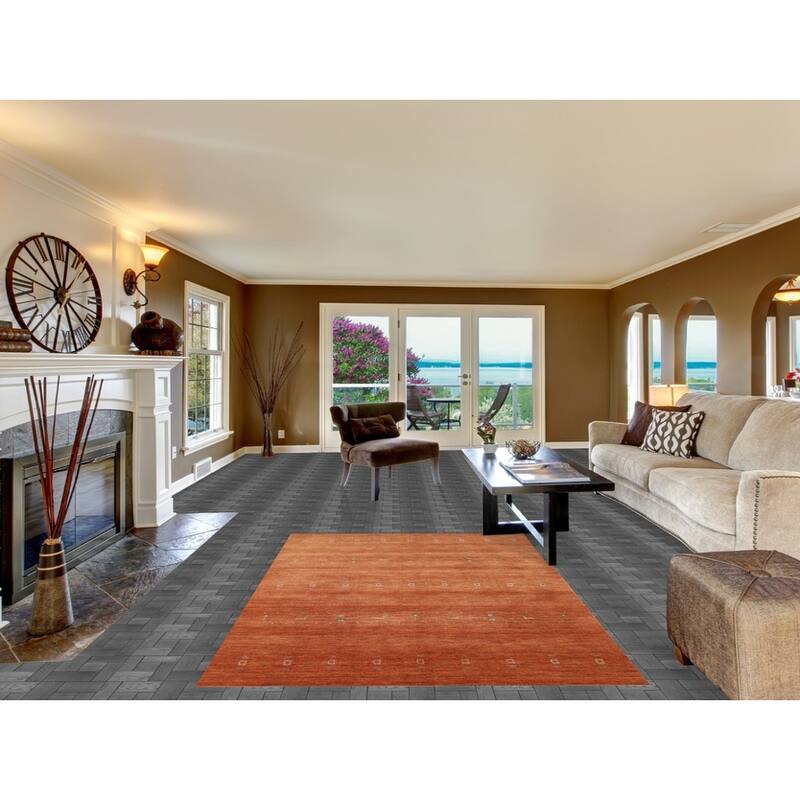 Hand Knotted Oriental 100% Wool Carpet Tribal Animal Pictorial Oranges & Rust Gabbeh Area Rug - 7' 6'' X 5' 1''