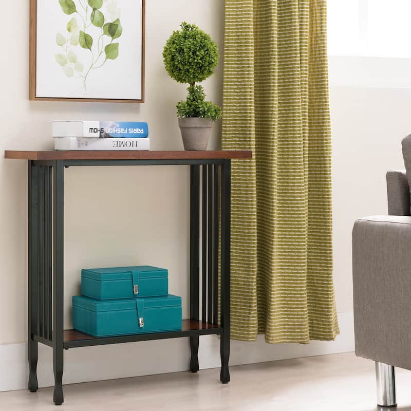 Leick Home Peter Matte Black Slatted Mission Oak Hall Stand - Brown/ Black