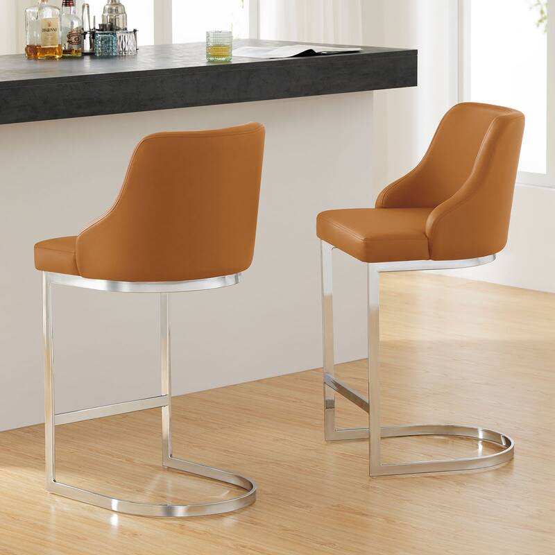 Velvet/Faux Leather Barstool, Counter Height Stools Set of 3 - 18.9"W x 20.5"D x 36.6"H
