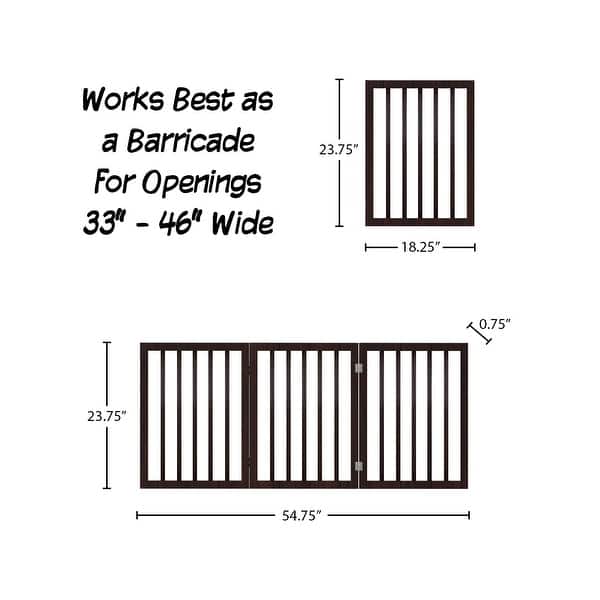 dimension image slide 2 of 3, 3-Panel Indoor Foldable Dog Gate - 55x24-Inch MDF Freestanding Pet Fence