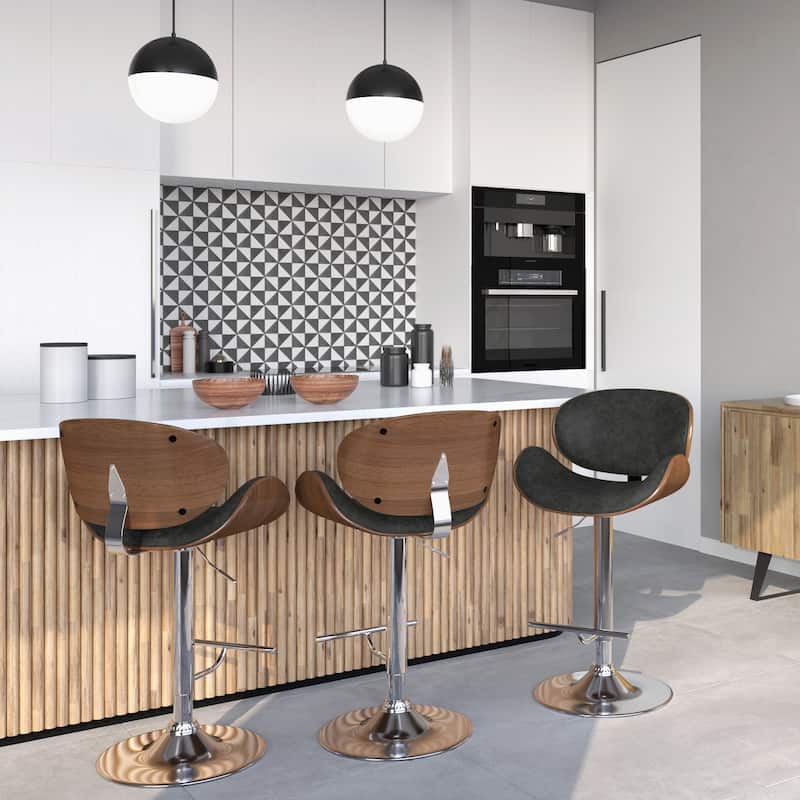 WYNDENHALL Avondale Mid Century Modern Bentwood Adjustable Swivel Bar Stool - 20.9 W x 20.5 D x 45.3 H - Distressed Grey