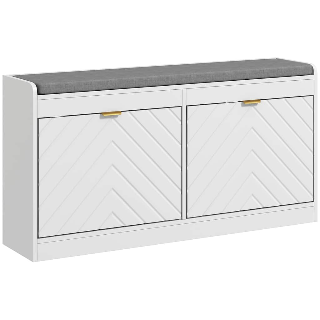 Shoe Bench, Entryway Bench with 2 Flip Drawers, Seating Cushion, and 2 Vents for 8 Pairs of Shoes for Hallway