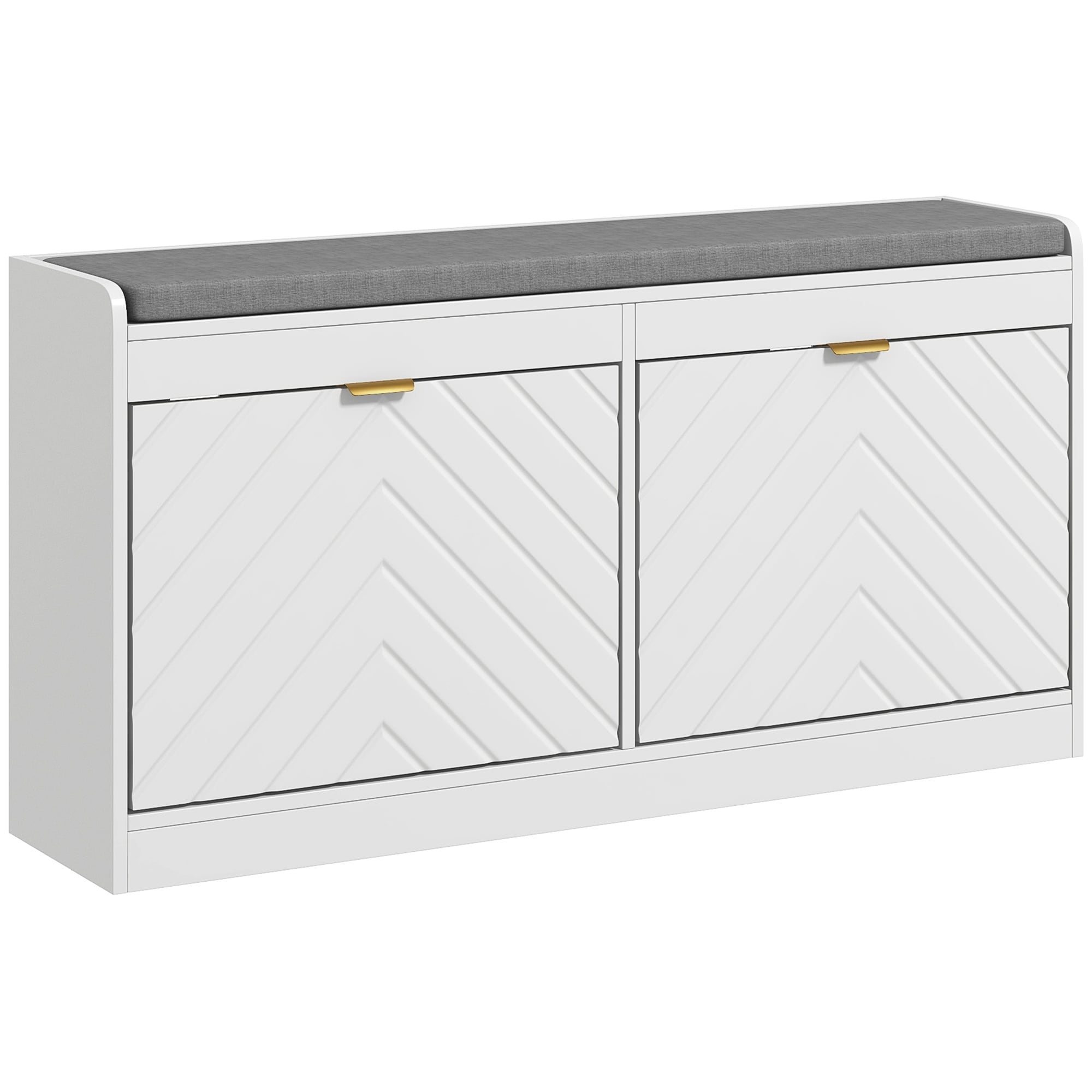 Shoe Bench, Entryway Bench with 2 Flip Drawers, Seating Cushion, and 2 Vents for 8 Pairs of Shoes for Hallway