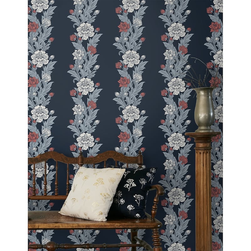 Seabrook Designs Blooming Stripe Nonwoven Unpasted Wallpaper
