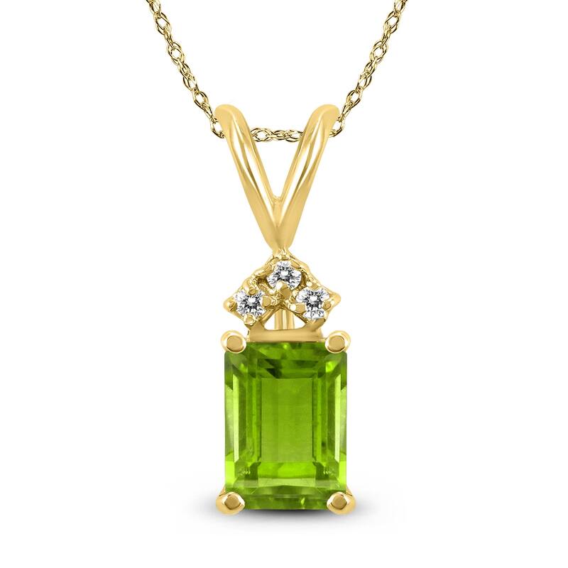 Marquee 14K Yellow Gold 7x5MM Emerald Shaped Peridot and Diamond Pendant