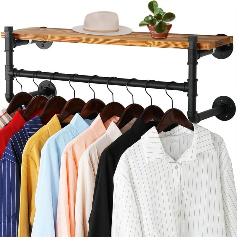 Wall Mounted Clothes Rack with Shelf - 9.45"D x 32"W x 12"H