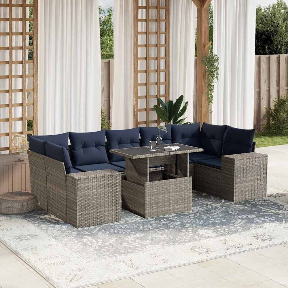 vidaXL Patio Sofa Set with Cushions Table and Couches 8 Piece Poly Rattan - 24.4 x 24.4 x 27.2