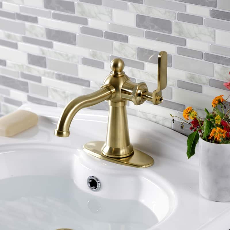 Kingston Brass Knight Single-Handle 1-Hole Deck Mount Bathroom Faucet with Push Pop-Up and Deck Plate