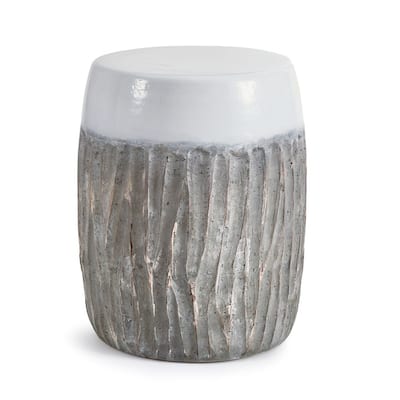14.5" x 19" Gibraltar Grey & White Round Terracotta Decorative Sitting Footing Step Stool