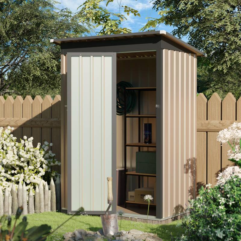 4.27FT x 2.42FT Metal Garden Shed 5 X 3 FT Pent Roof with Hinge Door