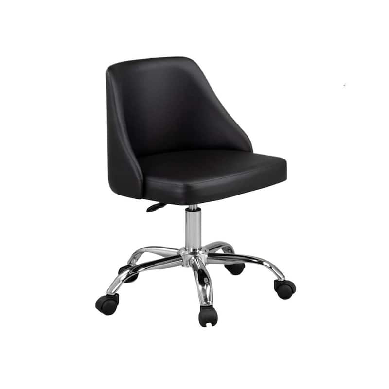 Black Faux Leather Office Chair with Square Cushions, Chrome Swivel Base, Adjustable Height and Casters