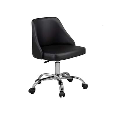 Black Faux Leather Office Chair with Square Cushions, Chrome Swivel Base, Adjustable Height and Casters