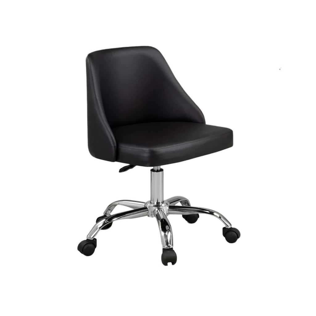Black Faux Leather Office Chair with Square Cushions, Chrome Swivel Base, Adjustable Height and Casters