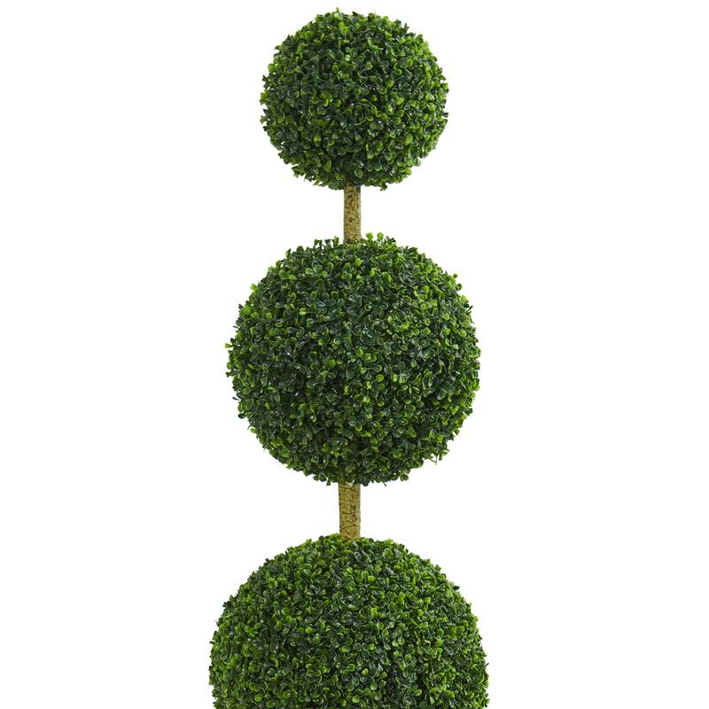 6ft Boxwood Triple Ball Topiary Artificial Tree in Slate Planter with UV Resistant Greenery for Elegant Walkway Decor
