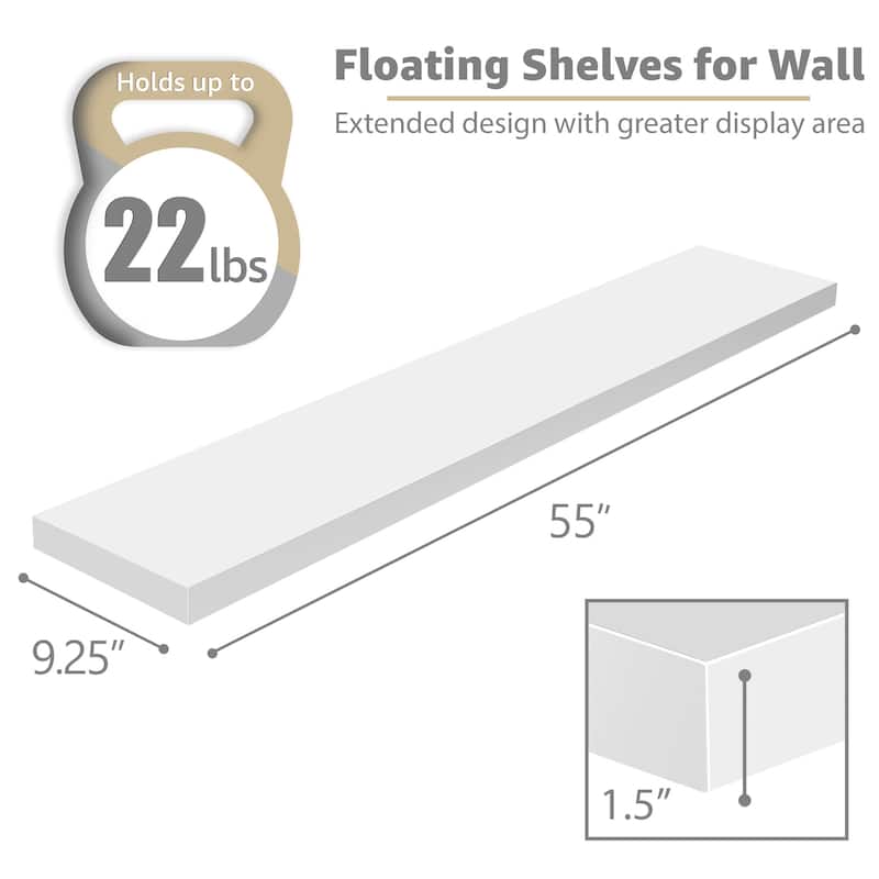 Sorbus Floating Shelves for Wall - 55 Inch Extra-Long Bathroom Shelves- Mounted Floating Shelf with Hidden Brackets (3 Pack)