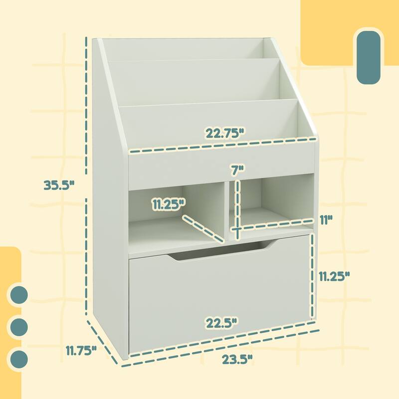 Kids Bookcase Multi-Shelf Rack Organizer with Storage Drawer for Books, Playroom, Pale Green