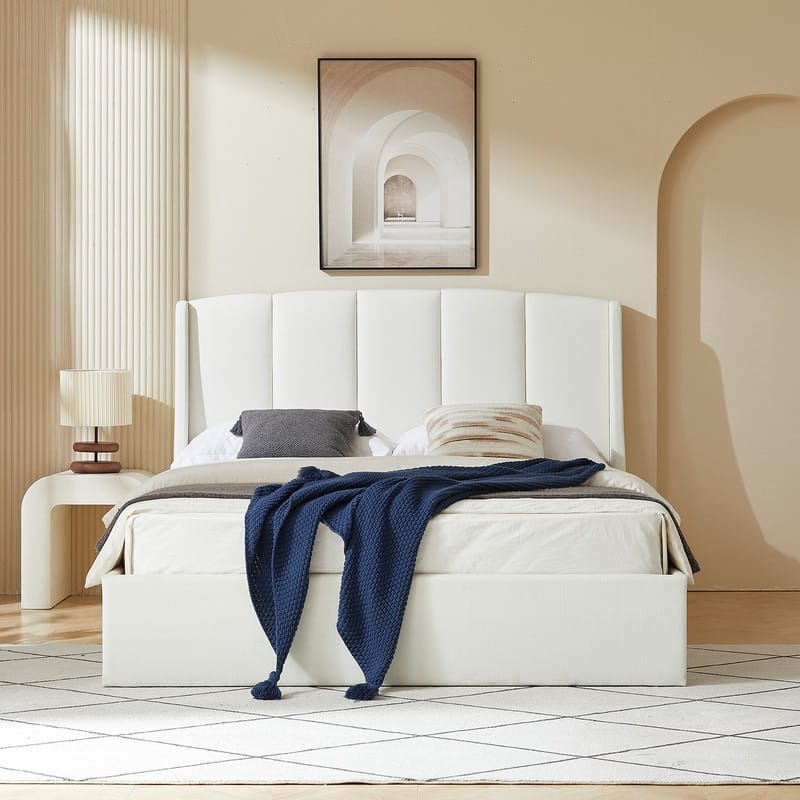 Linen Wingback Hydraulic Lift Up Storage Upholstered Platform Bed