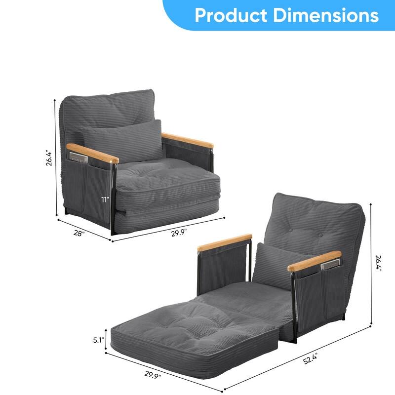 Mixoy Muti-Functional Folding Floor Sofa Bed,3-Seater,2-Seater,1-Seater Lazy Futon Sofa with 6 Position Adjustable Backrest
