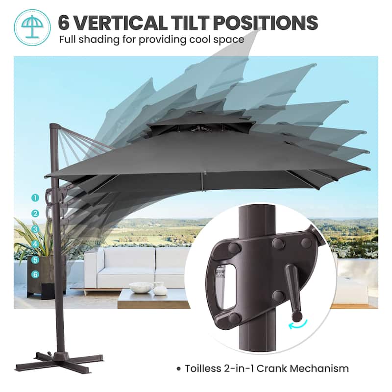 Deluxe 10' x 10' Outdoor Square Double Top Cantilever Umbrella, Base Not Included