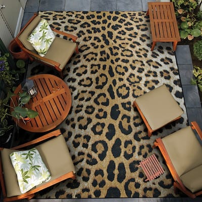Gelato Jungle Leopard Black- Beige Indoor/ Outdoor Area Rug