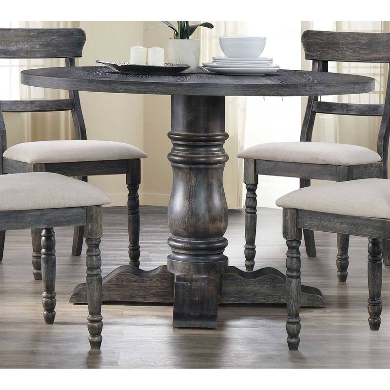 Round Wood Dining Table in Weathered Gray - Weathered Gray