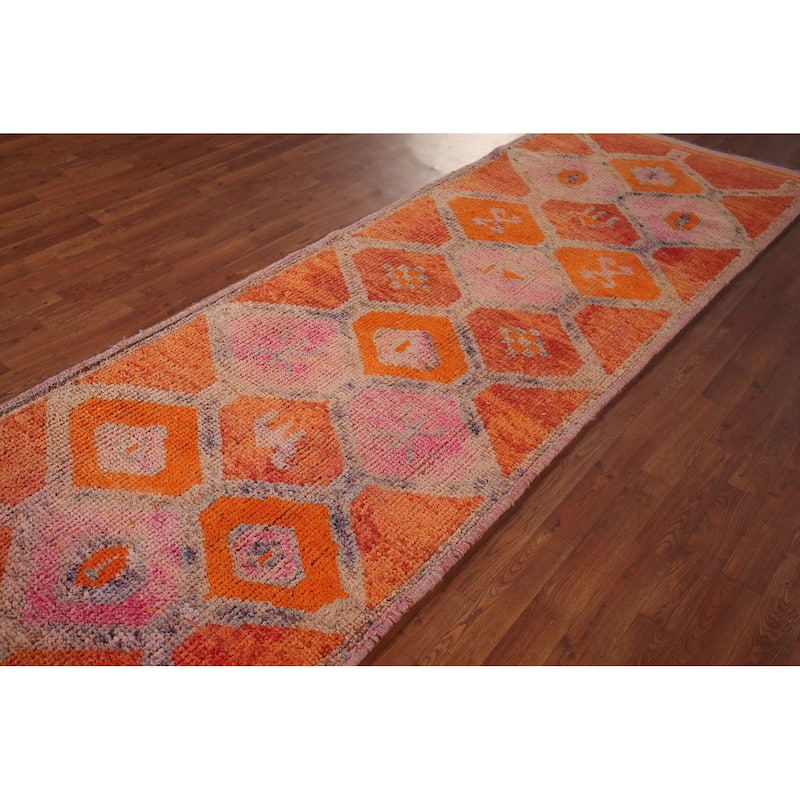 Transitional Oushak Vintage Runner Rug Handmade Turkish Wool Carpet - 3'4"x 10'5"
