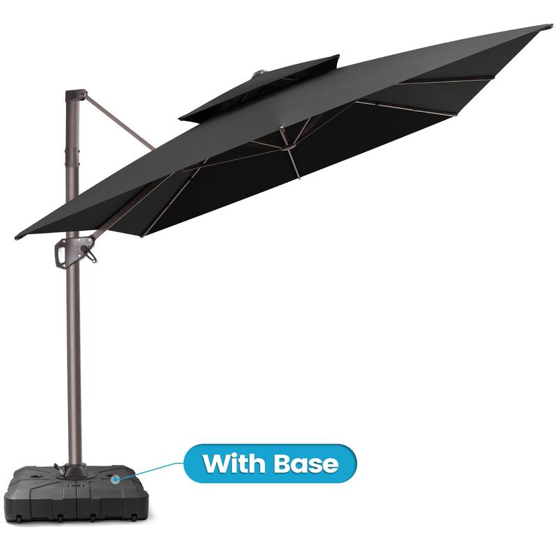 11 × 9 ft Outdoor Patio Offset Cantilever Dual Top Umbrella with Weighted Base