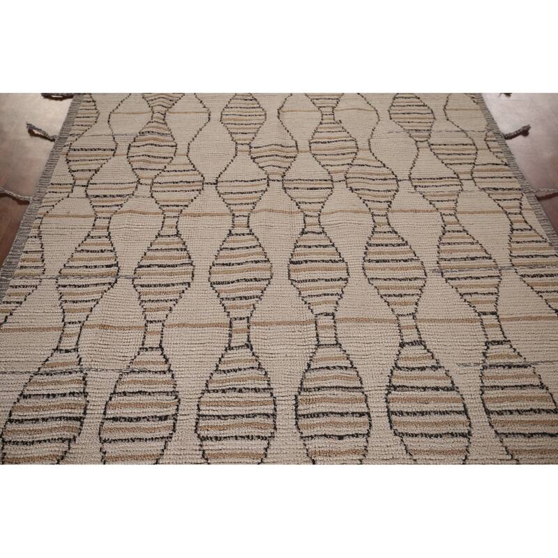 All-Over Moroccan Oriental Area Rug Handmade Beige Wool Carpet - 6'0"x 12'7"