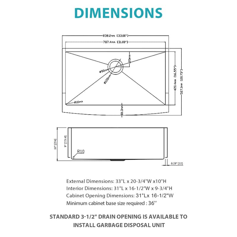 33 Rose Gold Farmhouse Sink - 33*21*10 Inch Kitchen Sink Stainless Steel 16 gauge Apron Front Kitchen Sink