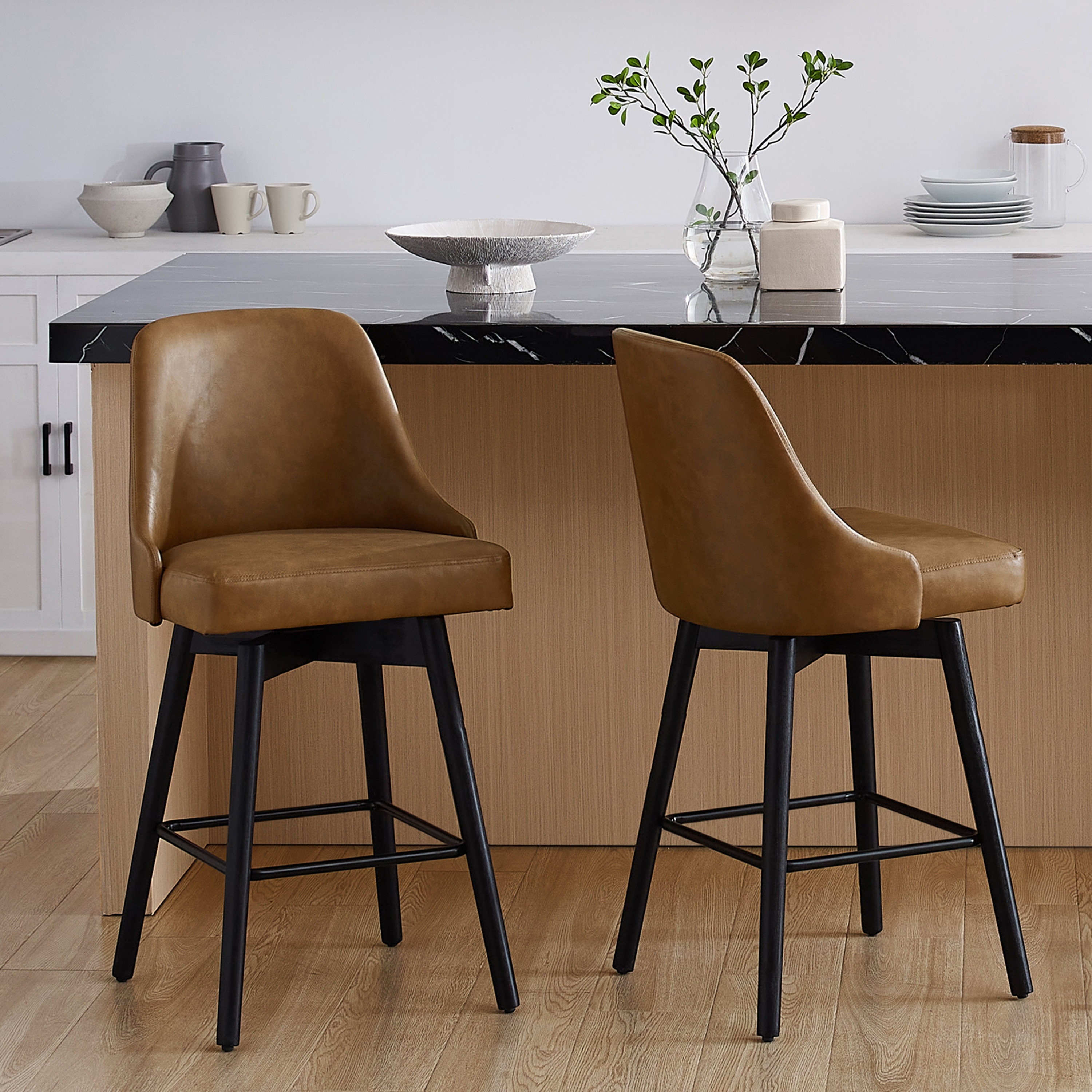 West Elm Black Leather Swivel Counter Stools Pottery Barn West Elm