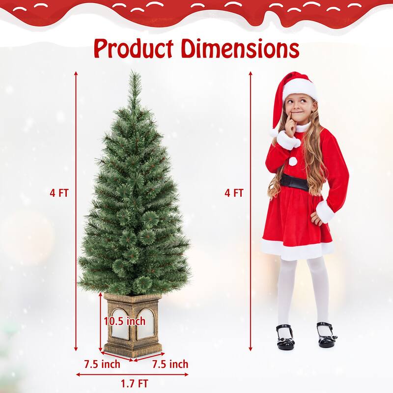 Gymax 2 PCS 4 FT Pre-Lit Potted Christmas Tree Artificial Entrance