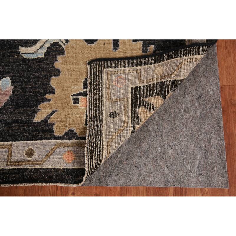 Hand Knotted Oriental 100% Wool Carpet Transitional All-Over Black Oushak Area Rug - 12' 5'' X 9' 0''