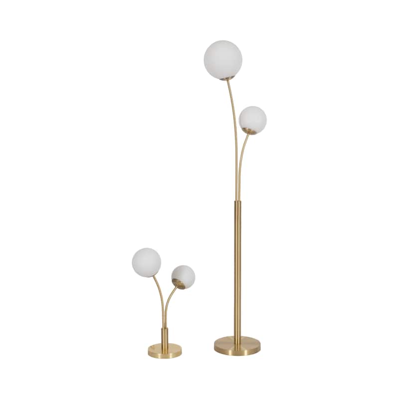 Sagebrook Home Modern Glam Set Of 2 Metal Double Globe Table & Floor Lamp, Gold, - 15" x 11" x 64"