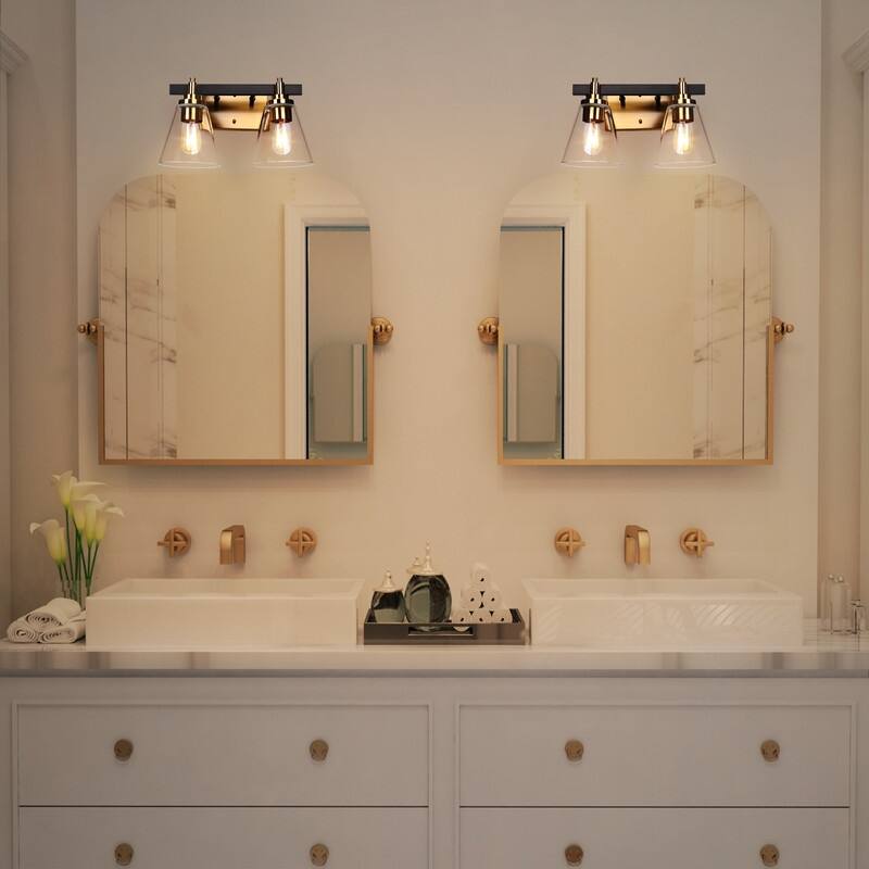 2/3/4 Light Mid-Century Modern Black Gold Bathroom Vanity Lights Clear Glass Wall Sconces