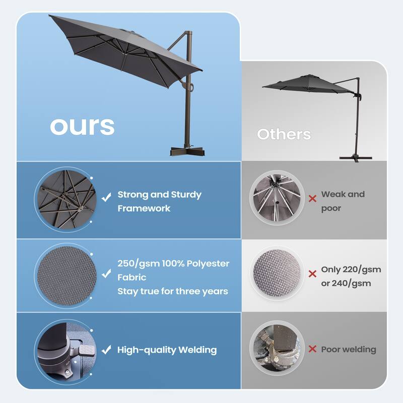 13 ft x 10 ft Outdoor Luxury Aluminum Patio Cantilever Offset Umbrella with Base