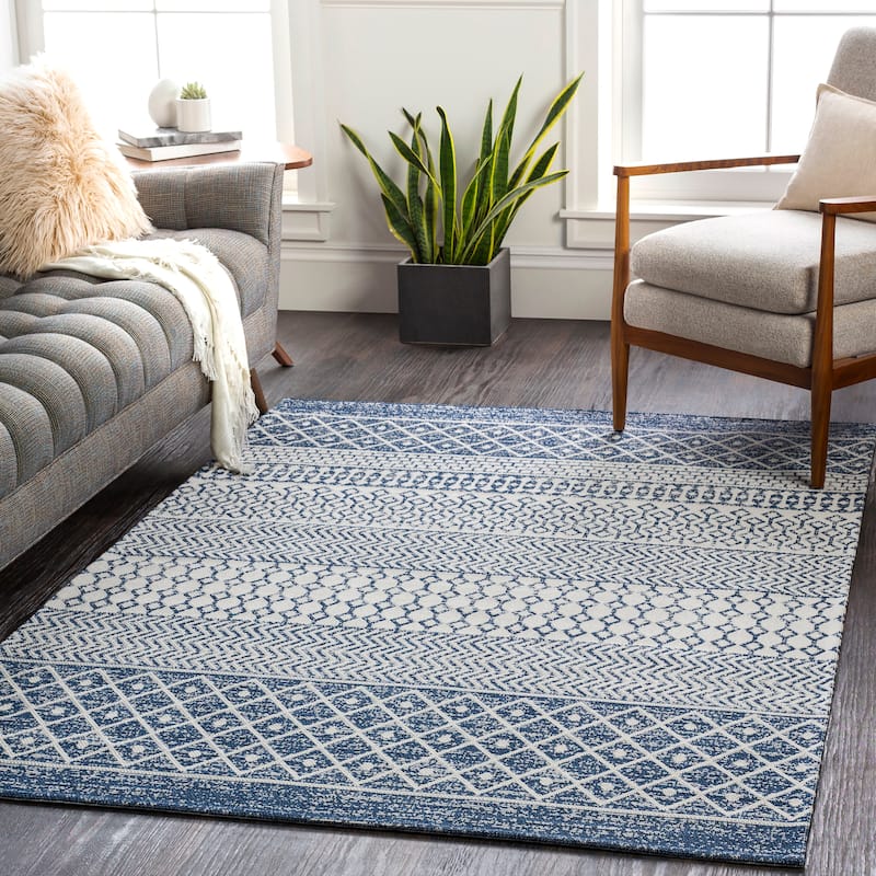 Livabliss Marbrey Moroccan Stripe Cotton Area Rug - 6'7" x 9' - Blue