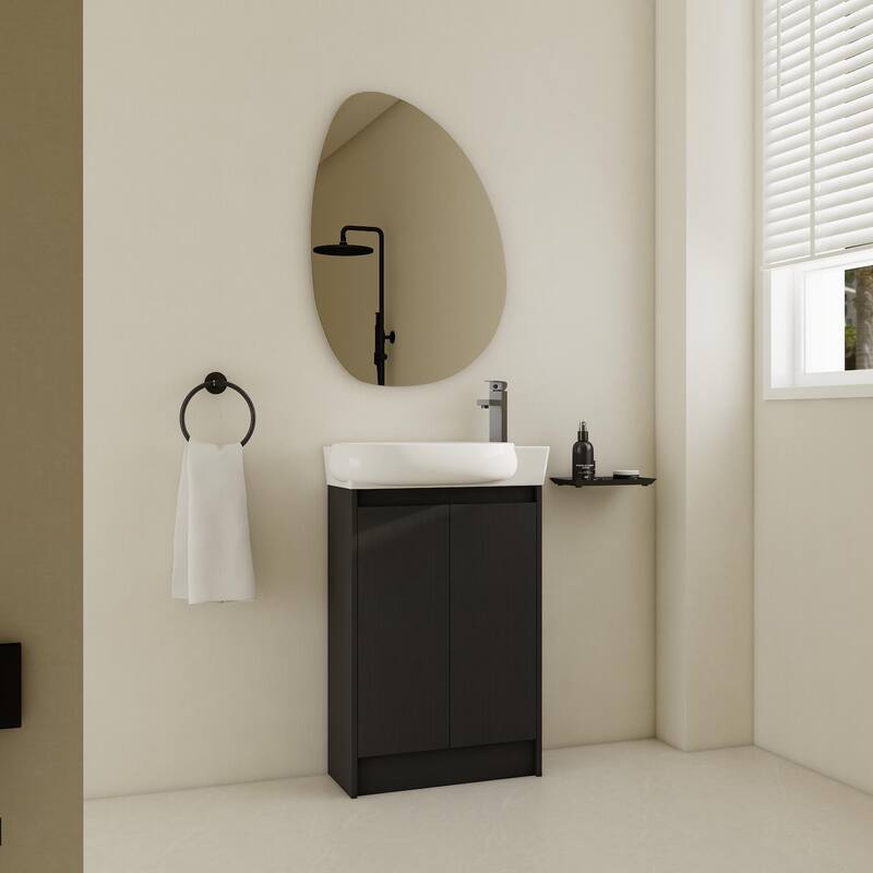 GDFStudio - Emery Elegant Soft Close Doors Bathroom Vanity with Ceramic Sink for Compact Spaces - 23" - Black Chestnut