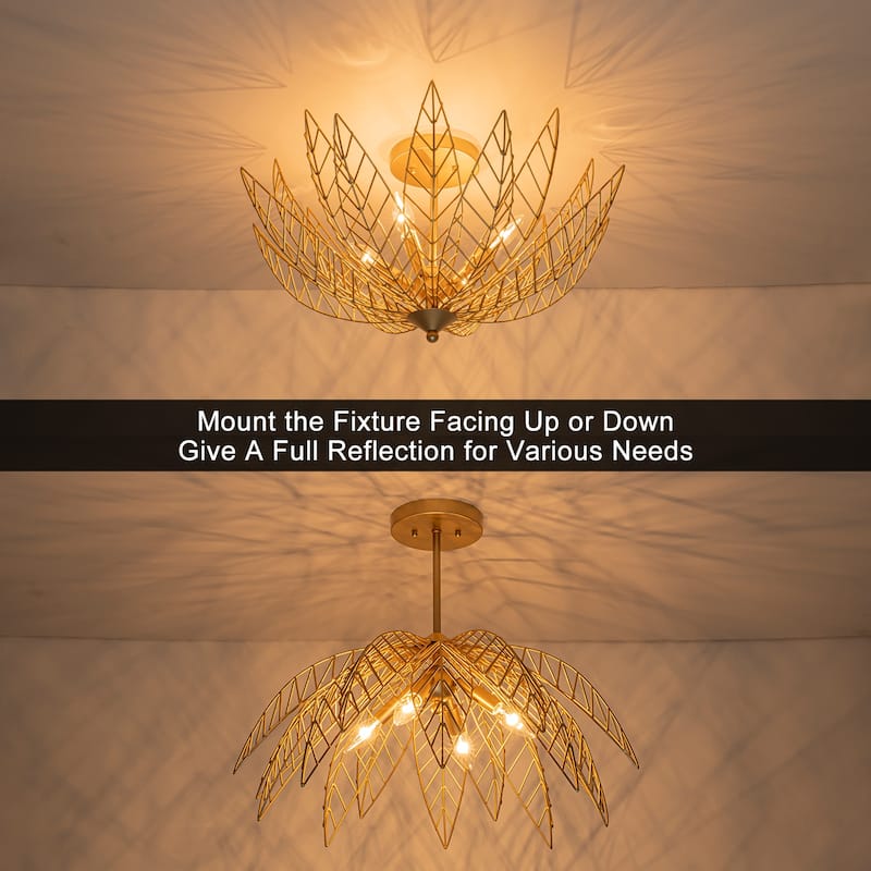 4 Lights Dual Semi-Flush Mount Ceiling Light Leaf Shaped Shades - Dia.26-in