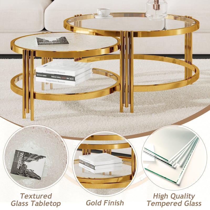 2-Piece Round Nesting Gold Coffee Table Set by Harper&Bright Designs