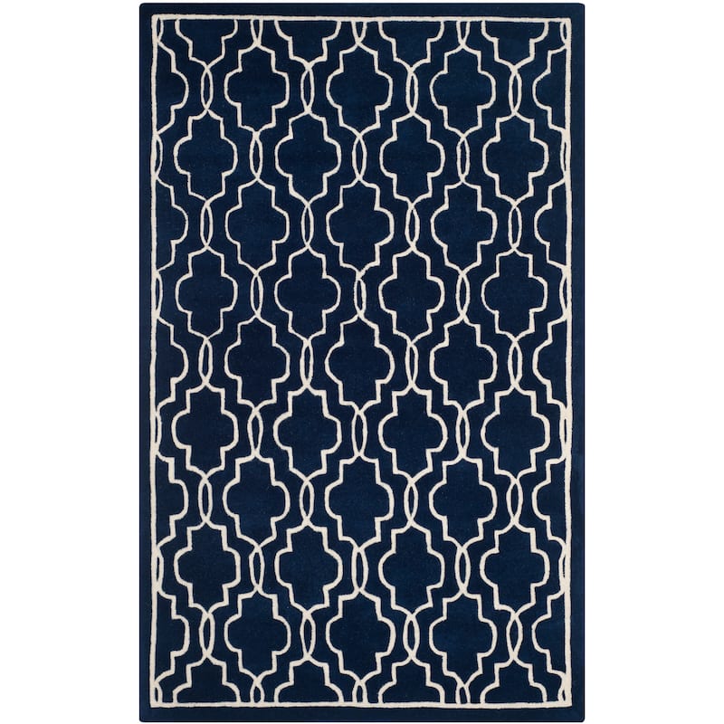 SAFAVIEH Handmade Chatham Nazzarena Modern Moroccan Wool Rug - 5' x 8' - Dark Blue/Ivory