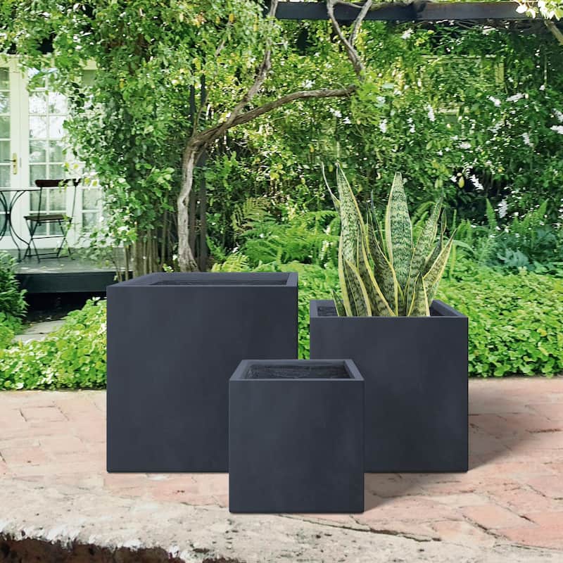 Durx-litecrete Lightweight Concrete Modern Square Granite Planter-Set of 3 :9.8'x9.8'x'9.8,11.8'x11.8'x11.8',15.7'x15.7'x15.7'