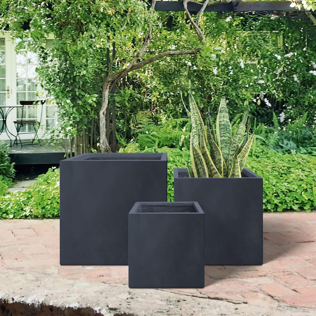Durx-litecrete Lightweight Concrete Modern Square Granite Planter-Set of 3 :9.8'x9.8'x'9.8,11.8'x11.8'x11.8',15.7'x15.7'x15.7'