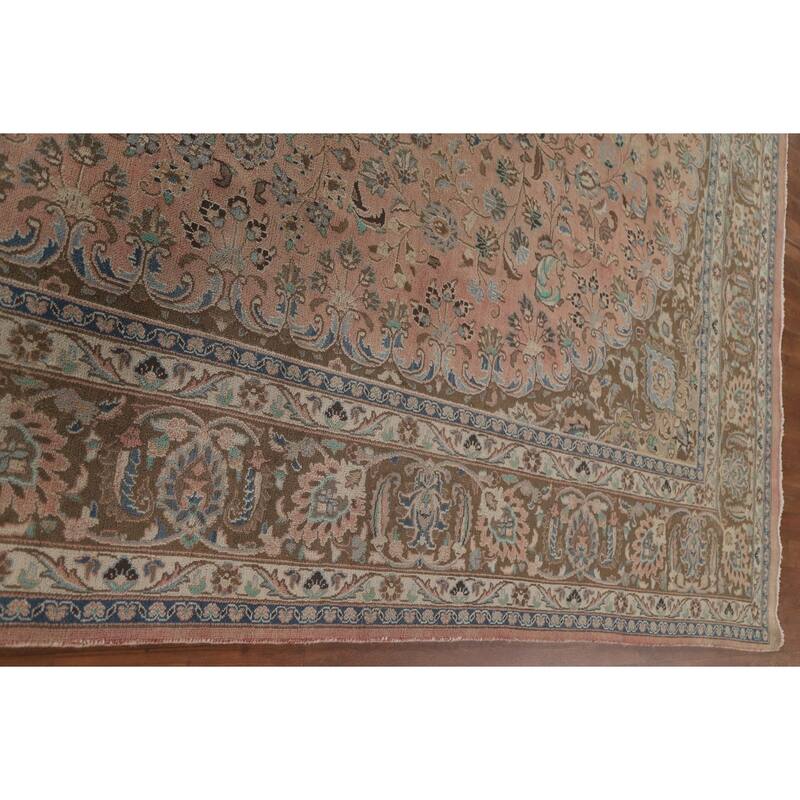 Hand Knotted Oriental 100% Wool Carpet Traditional Floral Pink Kashan Area Rug - 12' 5'' X 9' 5''