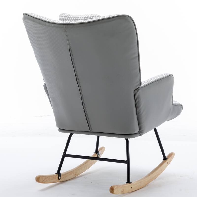 Soft Houndstooth Fabric Leather Fabric Rocking Chair, Glider Rocker with Safe Wood Base for Living Room(light grey)