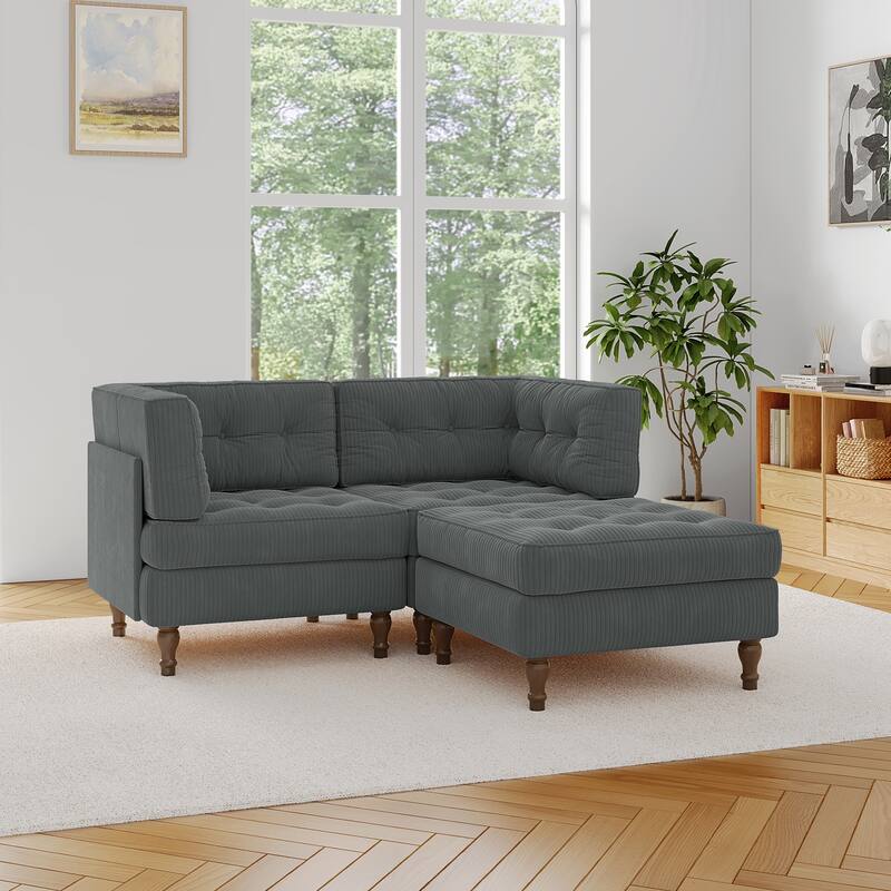 Corduroy Upholstered Modular Corner Sectional Sofa with Reversible Ottoman