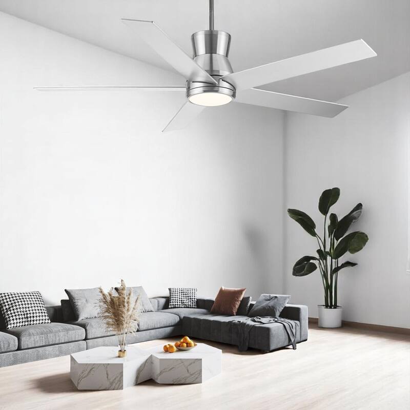52-Inch Ceiling Fan with LED Light and Remote Control, Silver Finish, DC Motor,Energy-Efficient Ceiling Fan for Medium Rooms - Brushed Nickel