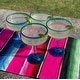 preview thumbnail 2 of 4, Dos Suenos Mexican Hand Blown Glass - Set of 4 Hand Blown Margarita Glasses (16 oz) with Aqua Blue Rims